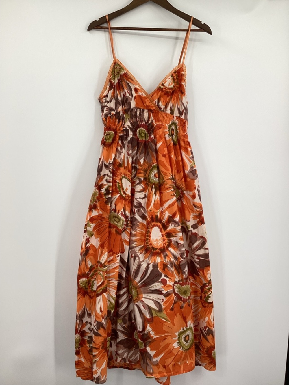 Speed Control Orange Floral Midi Dress with Spaghetti Straps